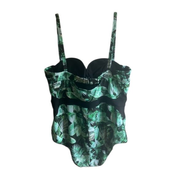 Torrid Vixen Underwire One Piece Swimsuit Size 3 Green Palms Cutout Mesh Push Up - Picture 2 of 12